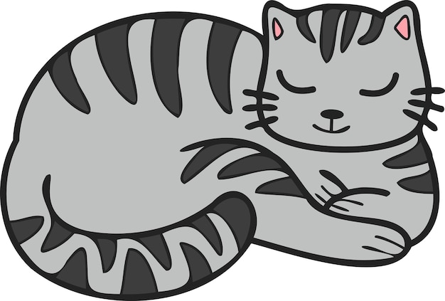 Illustration De Chat Rayé Endormi Dessiné à La Main Dans Un Style Doodle