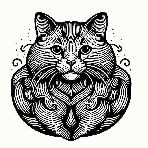 Vecteur illustration de chat avec style de gravure