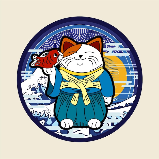 illustration de chat avec un style japonais pour l'événement kaijune, carnet, logo