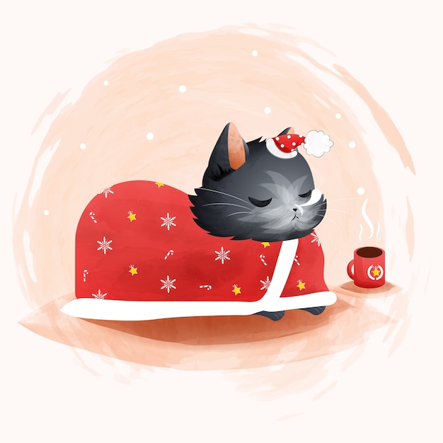 Illustration De Chat Sur Le Thème De Noël