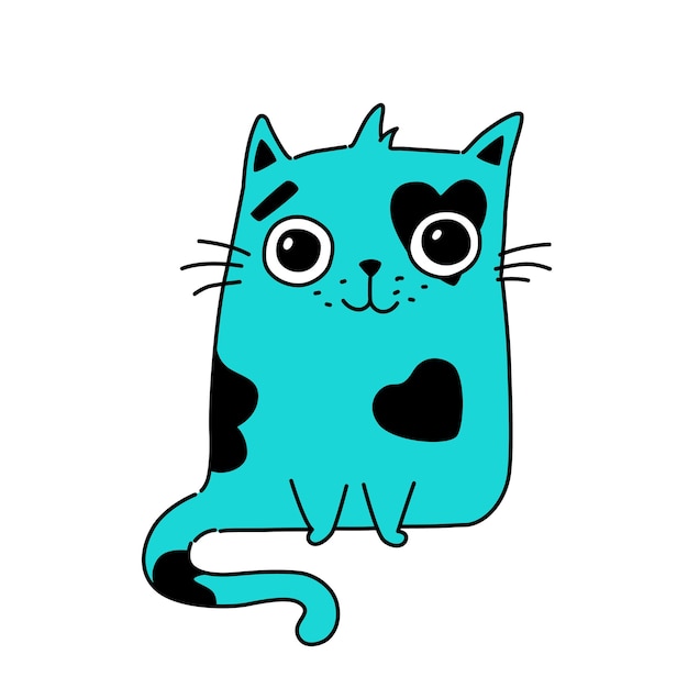 Illustration D'un Chaton Mignon Chat Mignon Turquoise