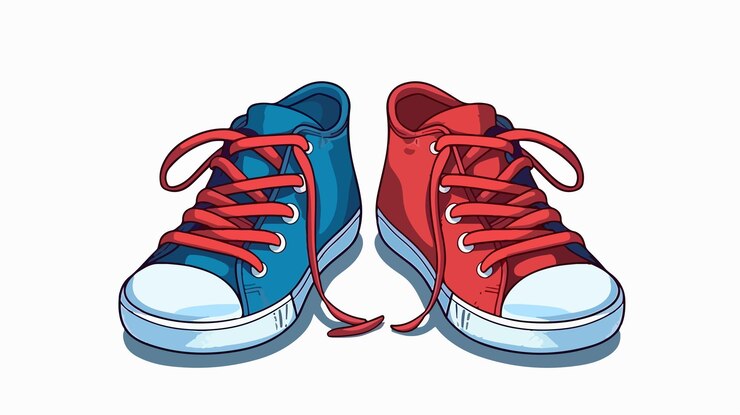 Vecteur illustration de chaussures rouges et bleues avec des lacets