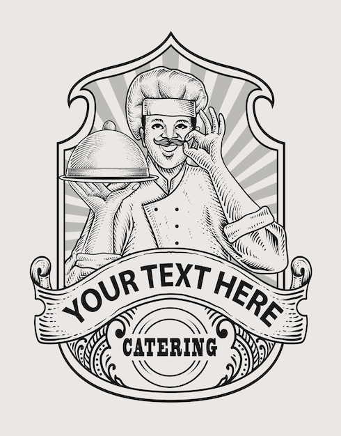 Vecteur illustration chef restauration logo vintage