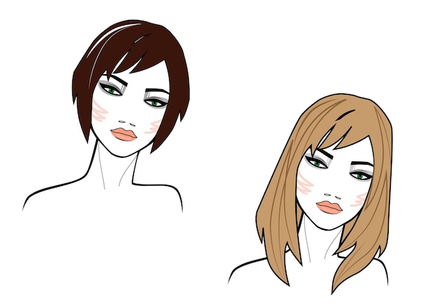 Illustration Des Cheveux Courts Et Des Femmes De Style Long Font Face Sur Fond Blanc Coloré