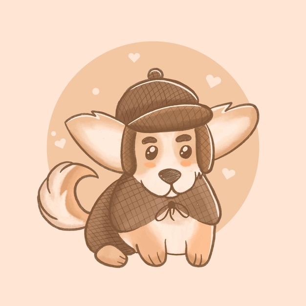 Illustration De Chien Détective Corgi