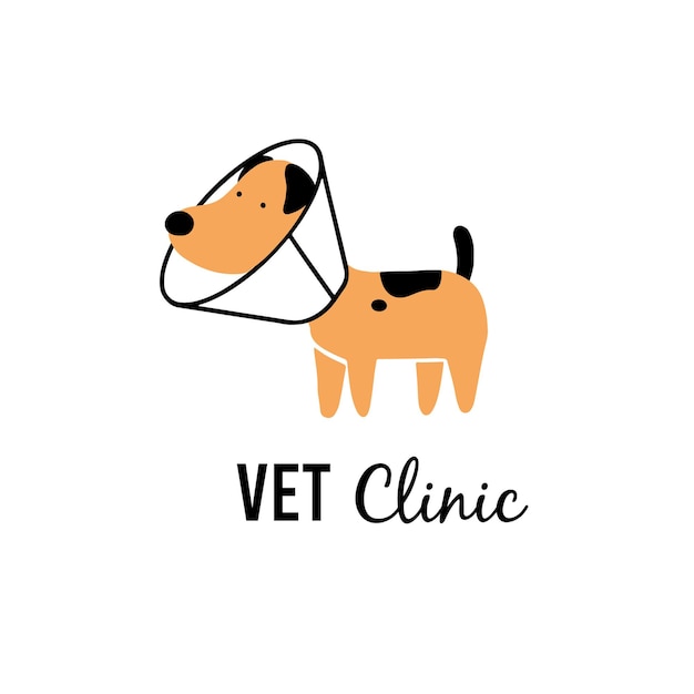 Vecteur illustration de chien malade pour clinique vétérinaire pour animaux de compagnie. personnage de dessin animé de chien malade pour le logo de la clinique médicale pour animaux de compagnie, conception de bannière. concept de soins pour animaux de compagnie.