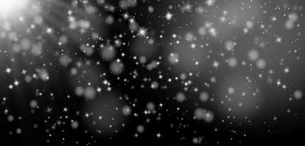 Illustration de chutes de neige de Noël avec des étoiles filantes sur un fond noir