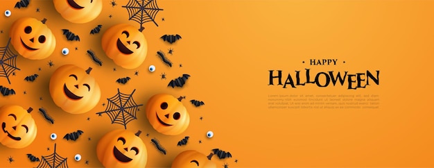 Vecteur illustration de citrouille et chauve-souris 3d halloween