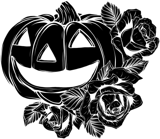 Vecteur illustration de citrouille d'halloween avec des roses