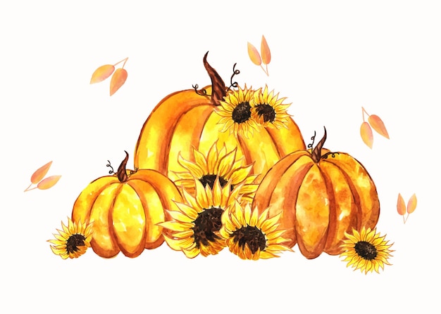 Illustration De Citrouilles Aquarelle Citrouilles D'automne Aux Tournesols