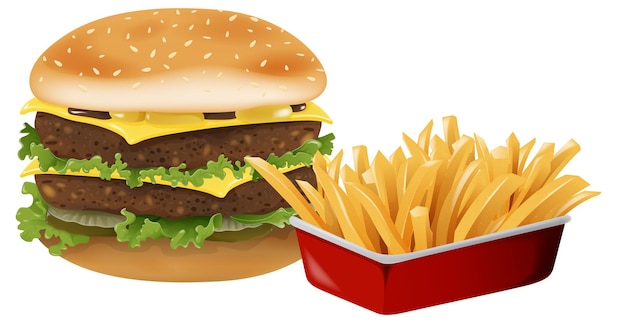 Vecteur illustration classique du cheeseburger et des frites
