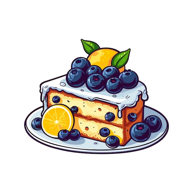 Vecteur illustration clipart de gâteau au citron et aux bleuets