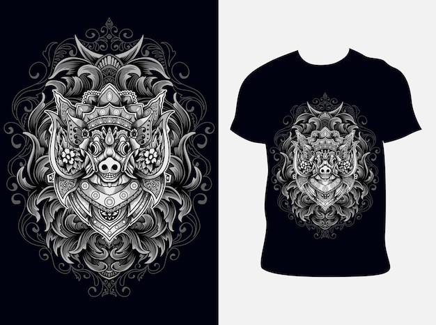 Vecteur illustration de cochon barong avec conception de t-shirt