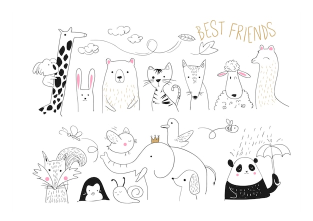 Vecteur illustration de collection amis animaux