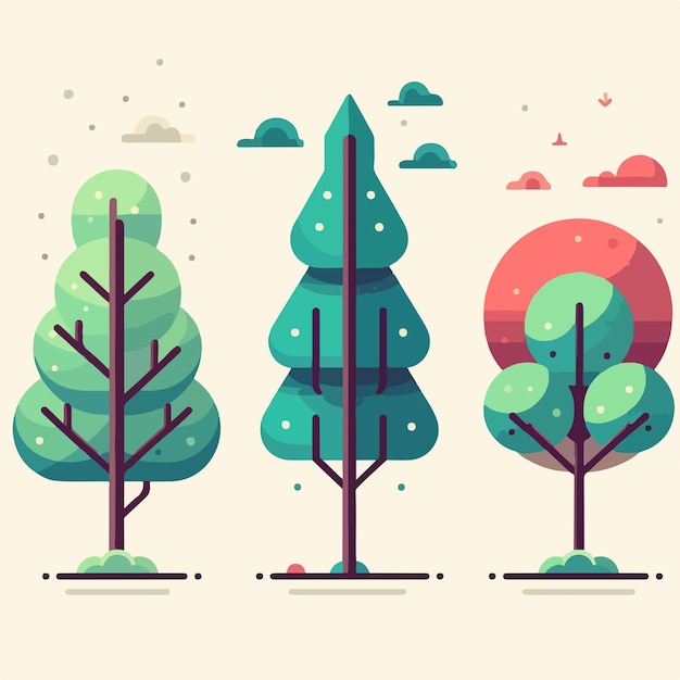 Vecteur illustration d'une collection d'arbres dans un style de conception plat