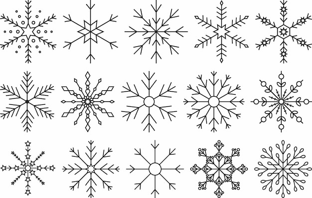 Illustration de la collection de flocons de neige dans le style de griffon avec des dessins de flocon de neige complexes et uniques