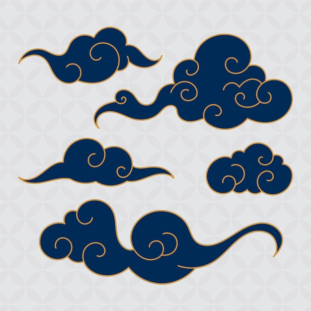 Illustration de la collection de nuages chinois plats