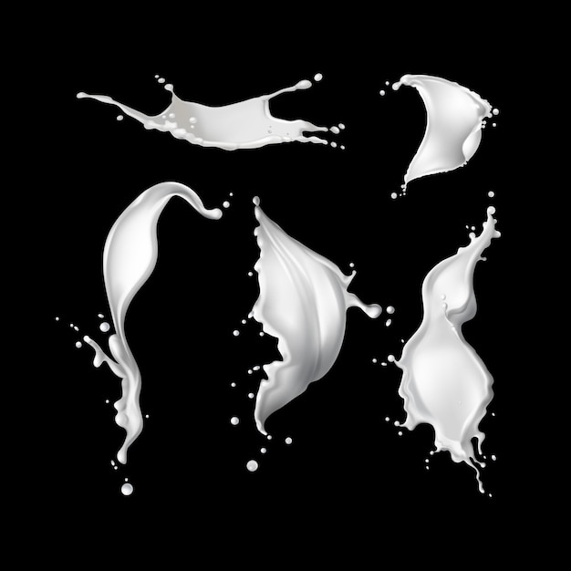 Vecteur illustration de la collection de projections de lait blanc réaliste
