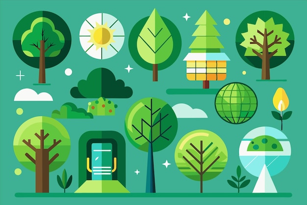 une illustration colorée des arbres et du ciel avec les mots " été " sur elle