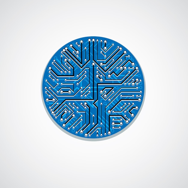 Vecteur illustration colorée de carte de circuit imprimé d'ordinateur abstrait vectoriel, élément de technologie rond bleu avec connexions. conception de sites web sur le thème de l'électronique.