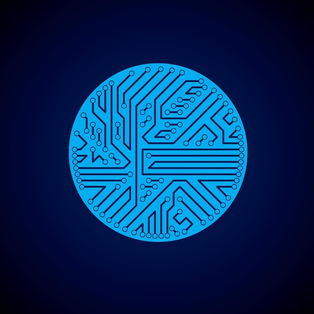 Illustration colorée de carte de circuit imprimé d'ordinateur abstrait vectoriel, élément de technologie rond bleu avec connexions. Conception de sites Web sur le thème de l'électronique.