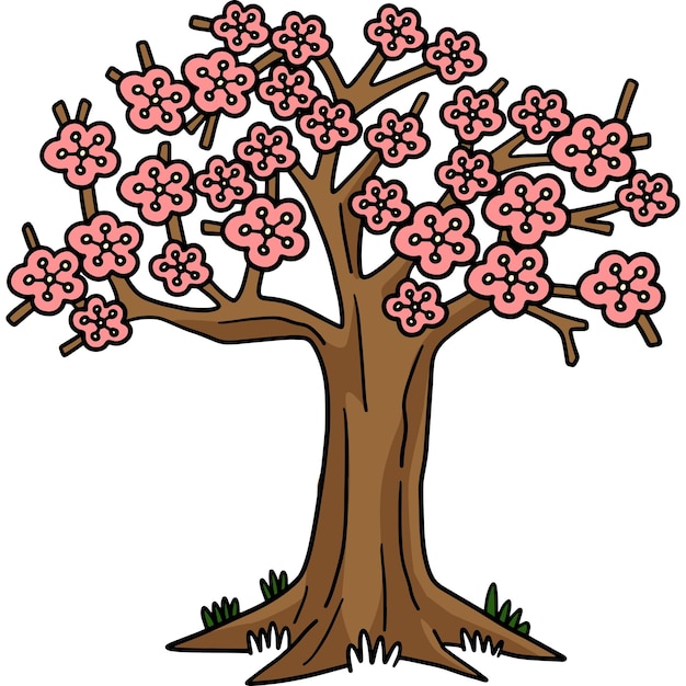 Vecteur l'illustration colorée du clip-part du dessin animé sakura tree
