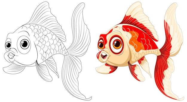 L'illustration Colorée Du Poisson Rouge Avant Et Après