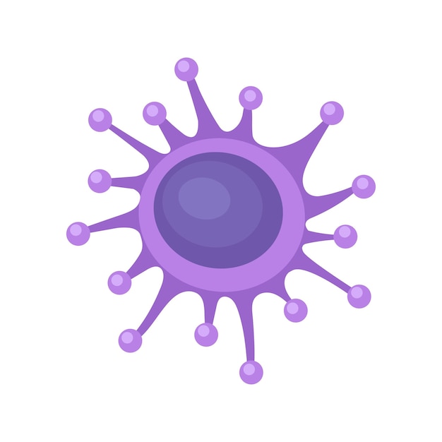 Illustration colorée du virus de l'hépatite C Bactéries rondes violettes sous microscope Micro-organisme dangereux Thème de biologie et de médecine Icône vectorielle dans un style plat isolé sur fond blanc