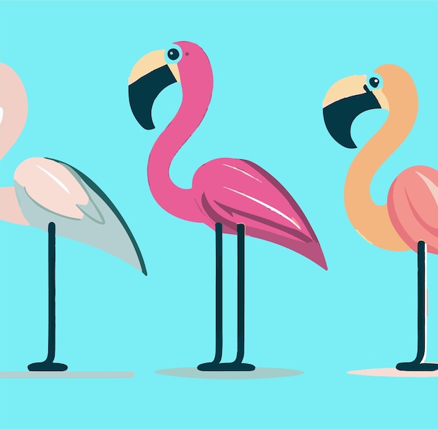 Vecteur une illustration colorée d'un flamant rose aux plumes roses et jaunes.