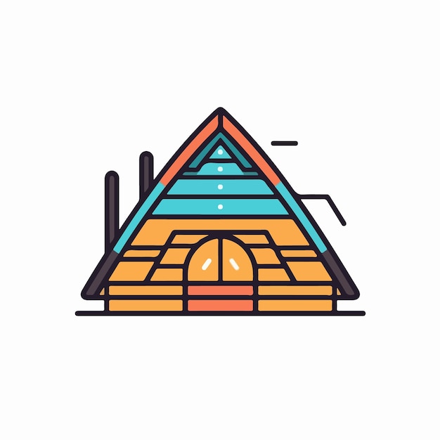 Une illustration colorée d'une maison avec un toit en triangles.