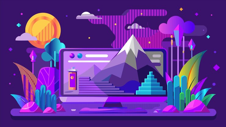 Vecteur une illustration colorée d'une montagne avec une montagne en arrière-plan