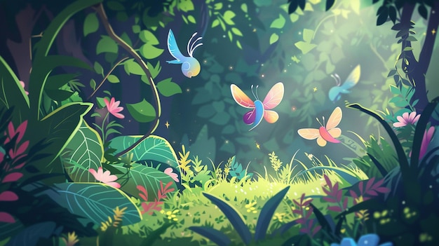 Vecteur une illustration colorée de papillons dans la nature