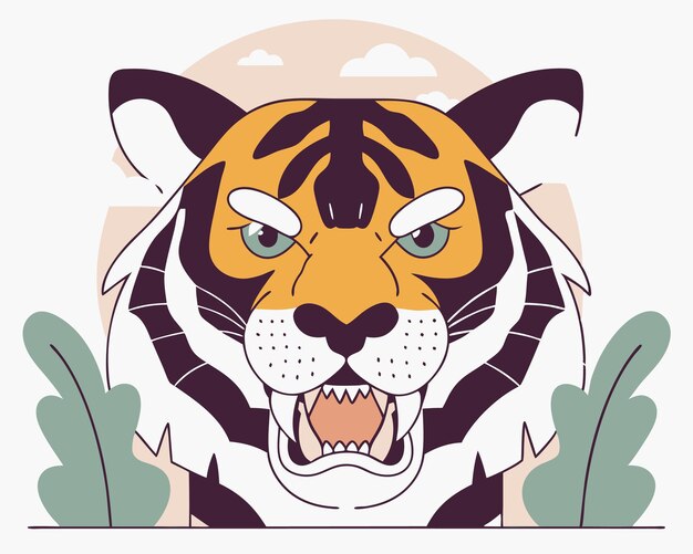 Illustration colorée de la tête d'un tigre agressif