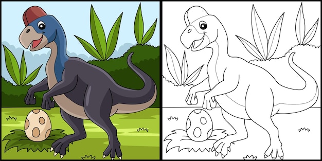 Vecteur illustration de coloriage de dinosaure oviraptor