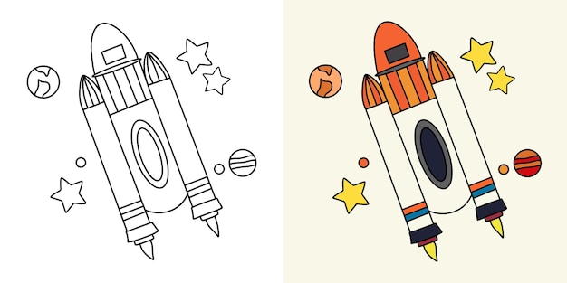 Illustration à Colorier Pour Enfants Avec Fusée Spatiale