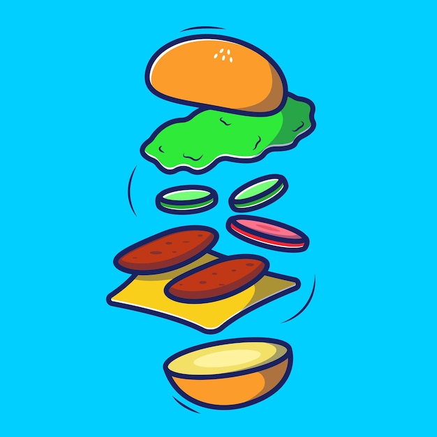 Illustration De Composition De Hamburger Vecteur De Dessin Animé Mignon Burger