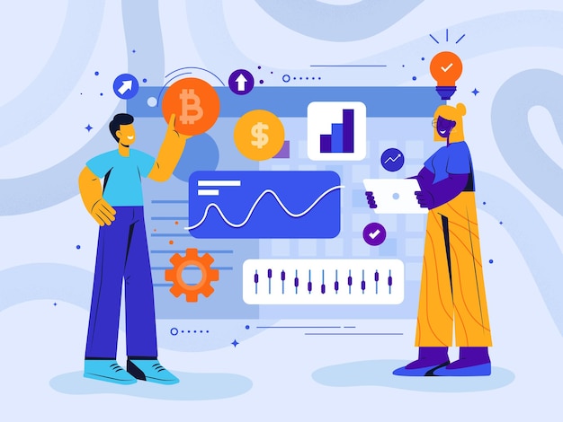 Illustration de concept abstrait de bureau de négociation de crypto-monnaie