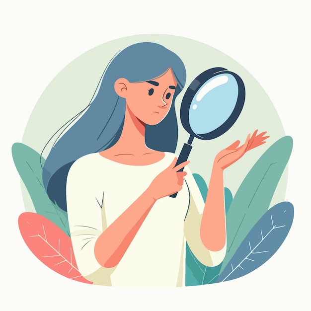 illustration de concept de conception plate de la recherche de quelque chose jeune femme avec loupe
