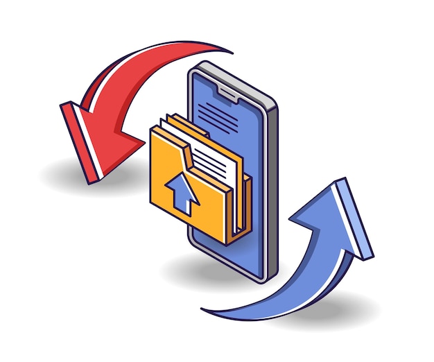 Illustration de concept isométrique plat circulation de l'envoi du dossier de données