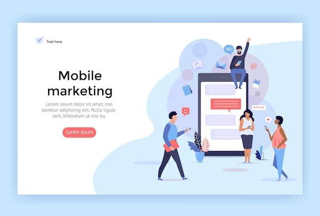 Vecteur illustration de concept de marketing mobile parfaite pour la conception plate d'application mobile de bannière de conception web