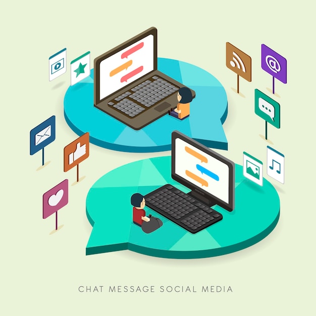 Illustration de concept de médias sociaux isométrique plat 3d