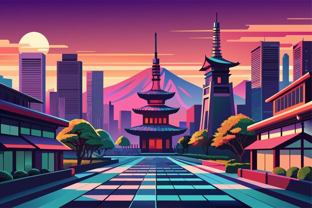 Vecteur illustration de concept rétro de la ville dans le style d'animation japonaise des années 90