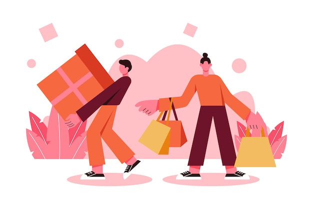 Vecteur illustration de concept de shopping heureux