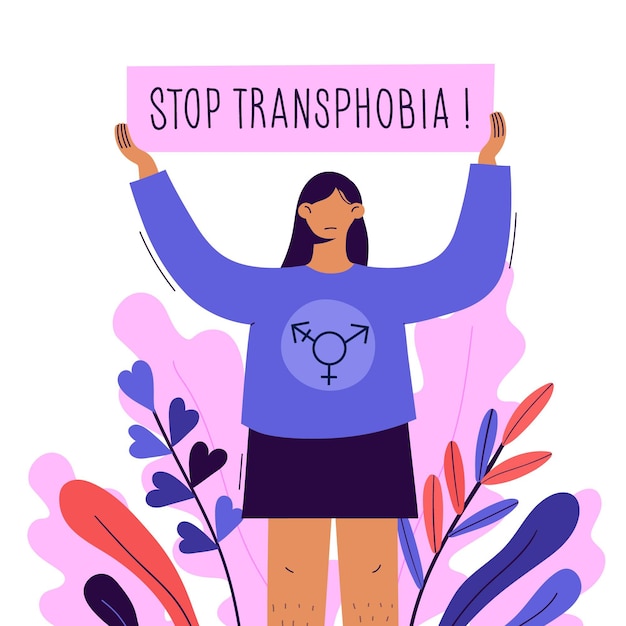 Vecteur illustration de concept de transphobie d'arrêt dessiné à la main
