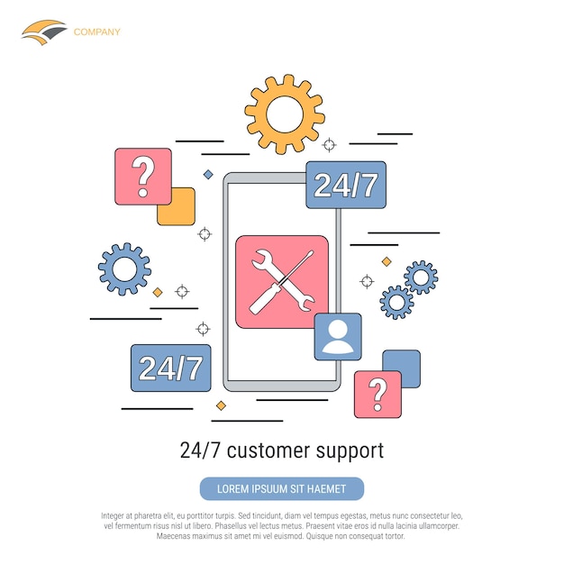 Illustration De Concept De Vecteur De Style Contour Plat De Service 24 Heures Sur 24