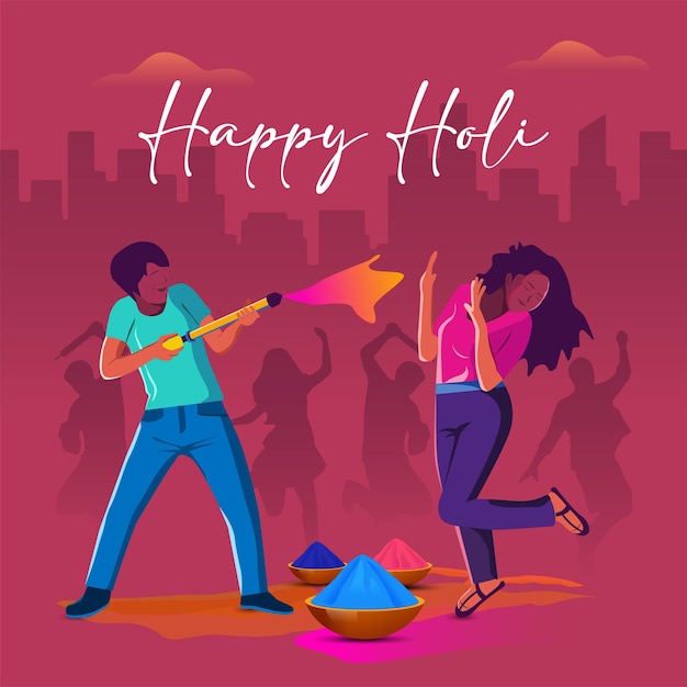 Illustration de la conception abstraite colorée de cartes de fond Happy Holi pour le festival des couleurs de l'Inde