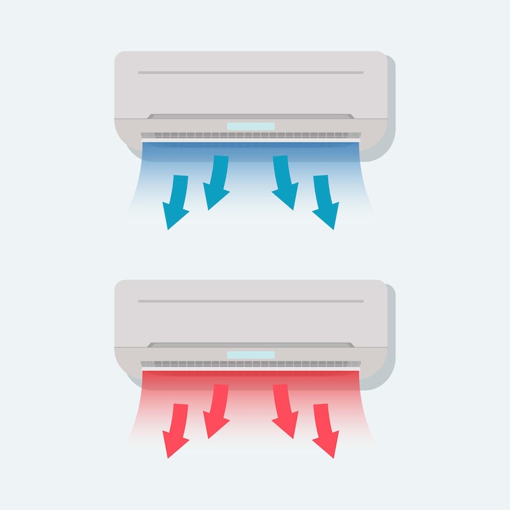 Vecteur illustration de conception de l'air froid et chaud sortant du climatiseur
