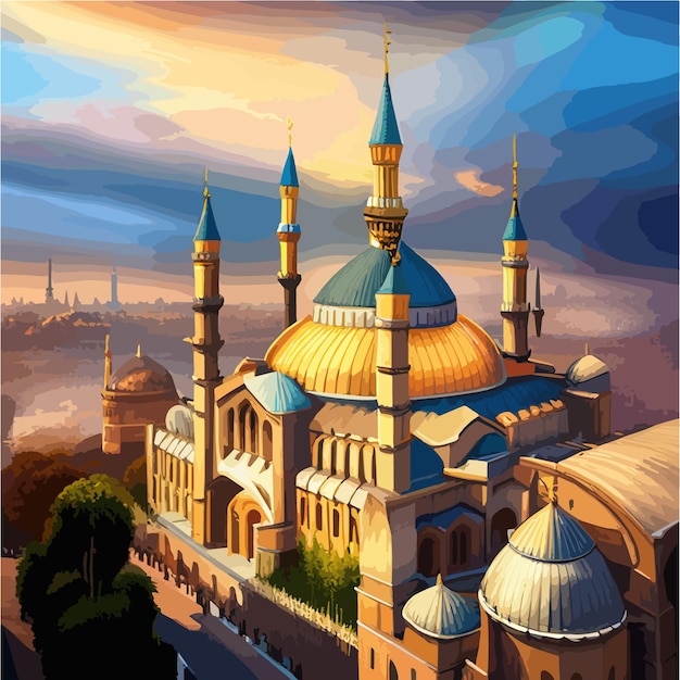 Vecteur illustration de la conception architecturale étonnante de la mosquée musulmane ramadan concept illustration vectorielle