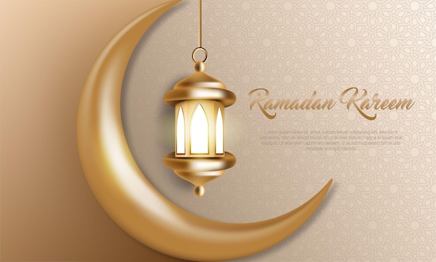 Illustration de conception de bannière de luxe avec décoration de croissant de lune et de lanterne du ramadhan kareem