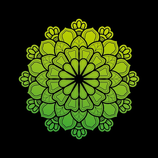 Vecteur illustration de la conception de décor art mandala. avec un dégradé de vert clair et foncé très naturel.